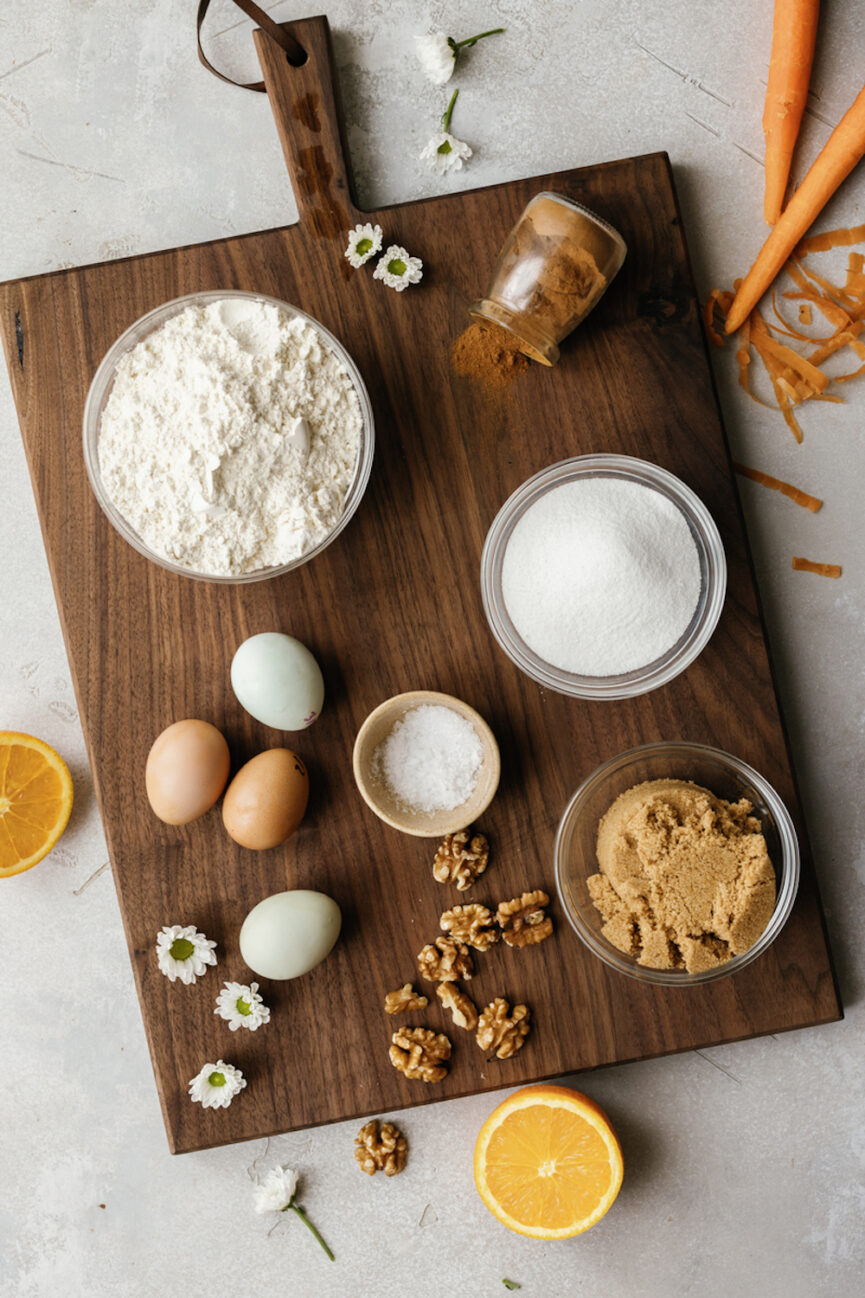 Gluten-free carrot cake ingredients.