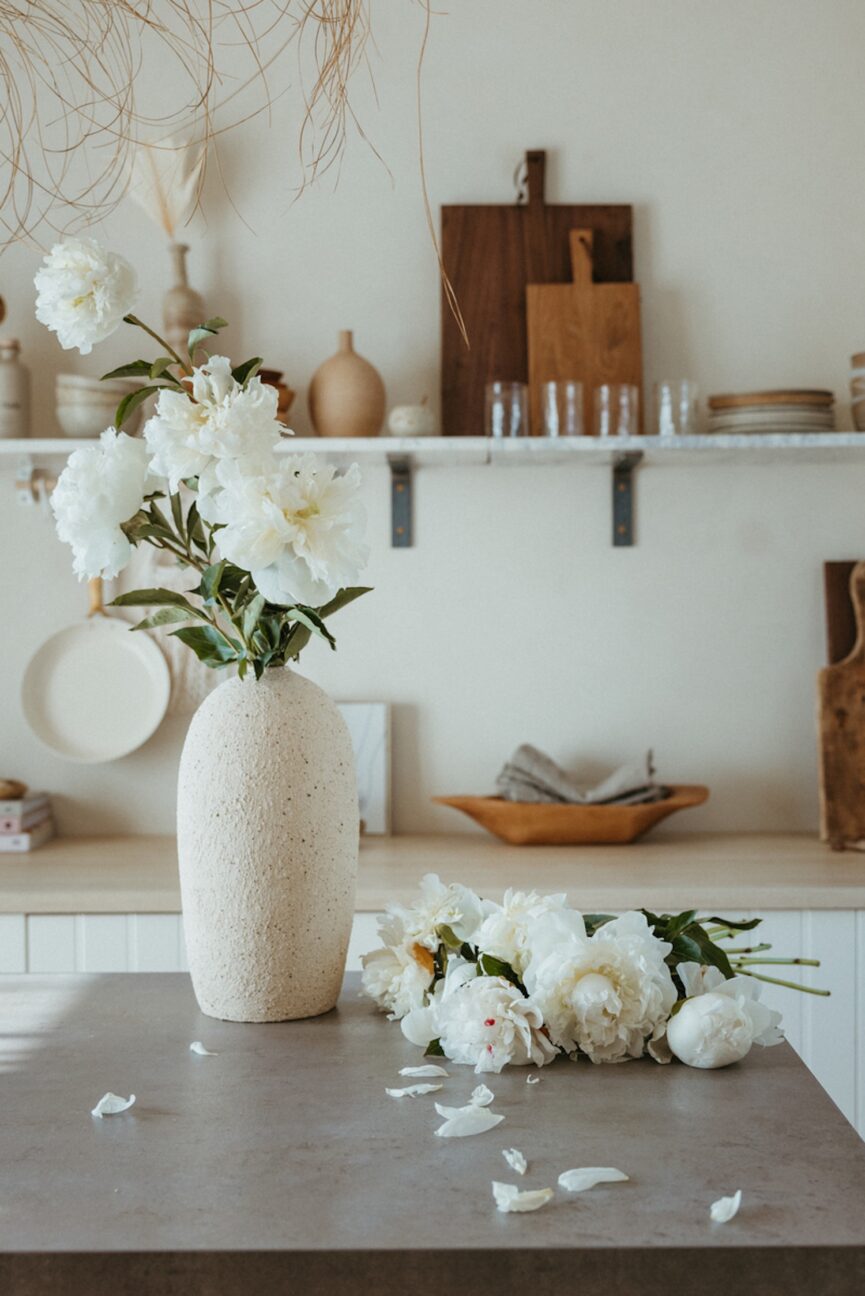 White peonies in a vase.