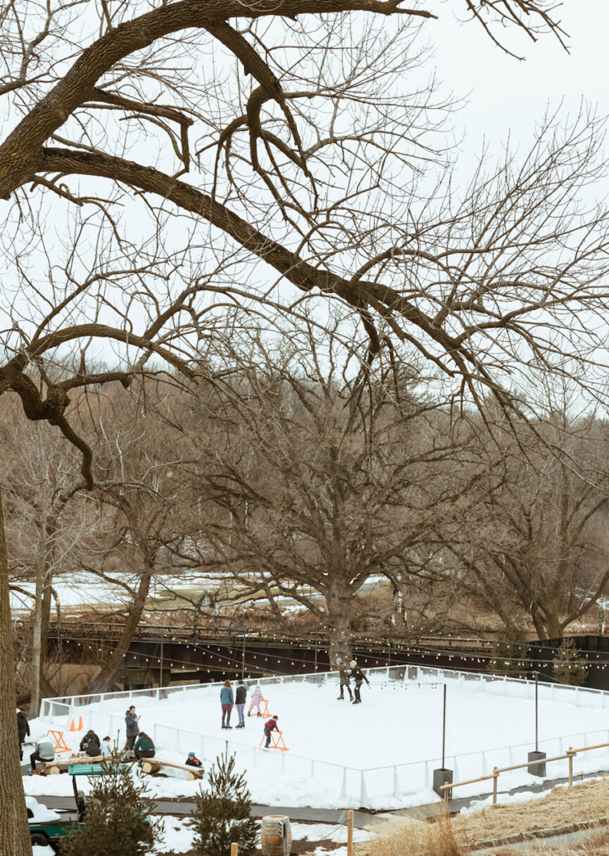 Ice skating outdoors.