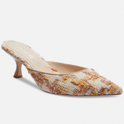 Coach Renn Tweed Kitten Heel Dress Mules