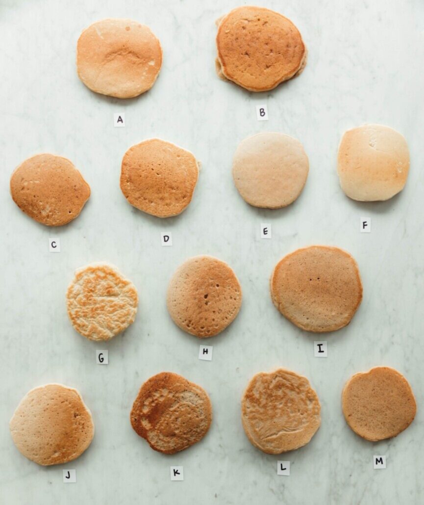 pancakes labeled by letter