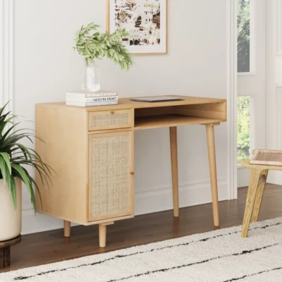 Rattan wood vanity desk