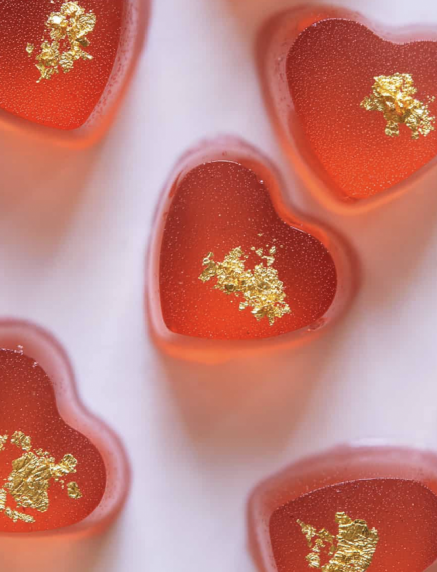 real strawberry and sparkling rosé gumm hearts