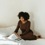 Woman reading in bed.