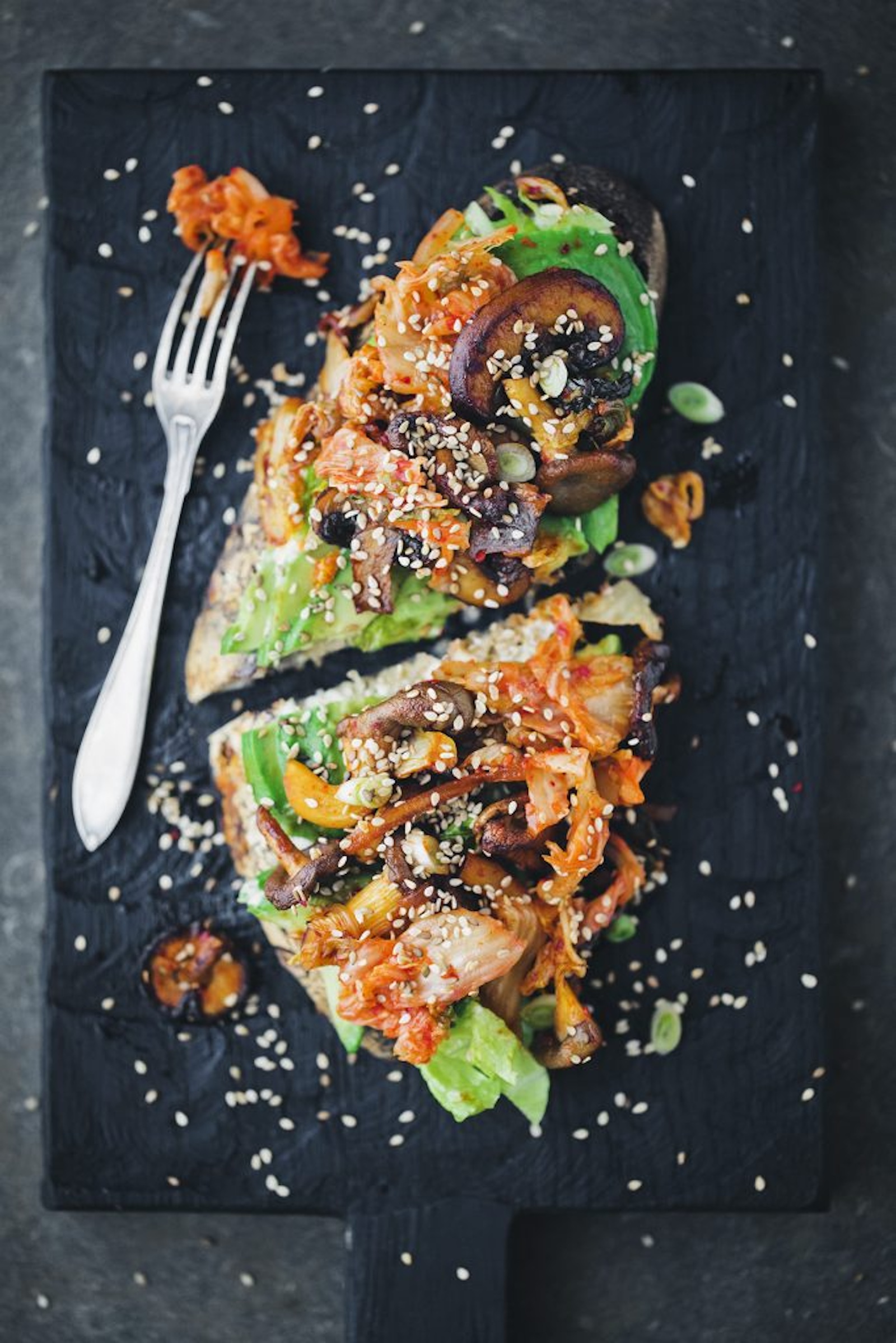 kimchi mushroom avocado sandwich