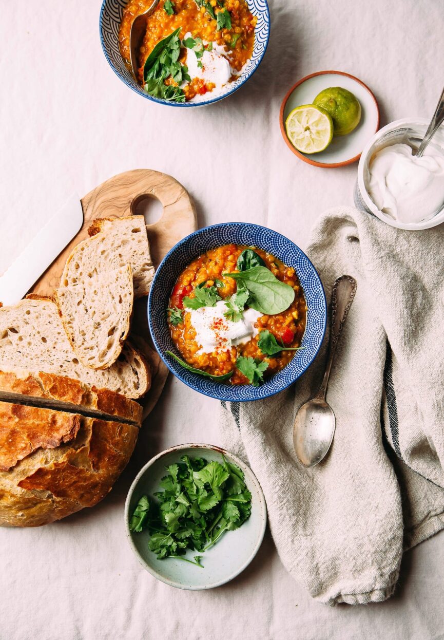 Lentil Soup with Coconut, Spinach & Lime