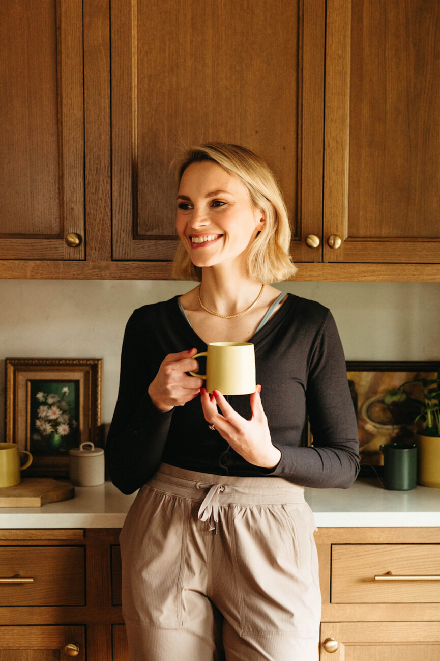 Monique Volz drinking coffee.