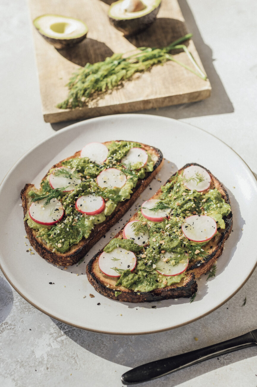 Avocado Toast with Kale Pesto and Crunchy Veggies