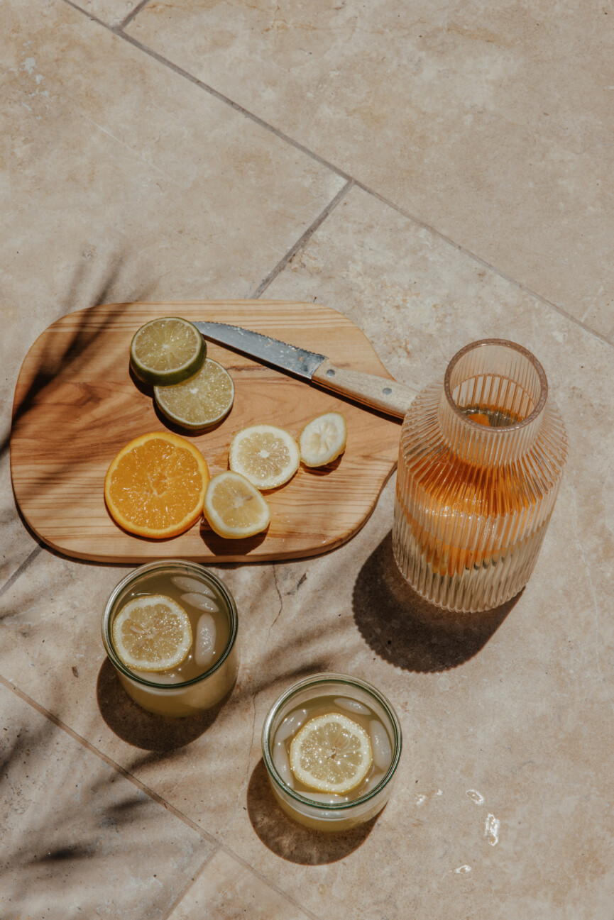 Citrus slices in water.