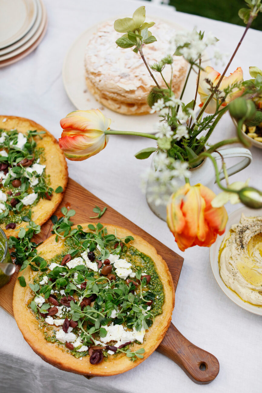 Farinata with Caramelized Onions and Pesto