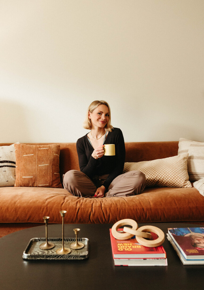Monique Volz drinking coffee.