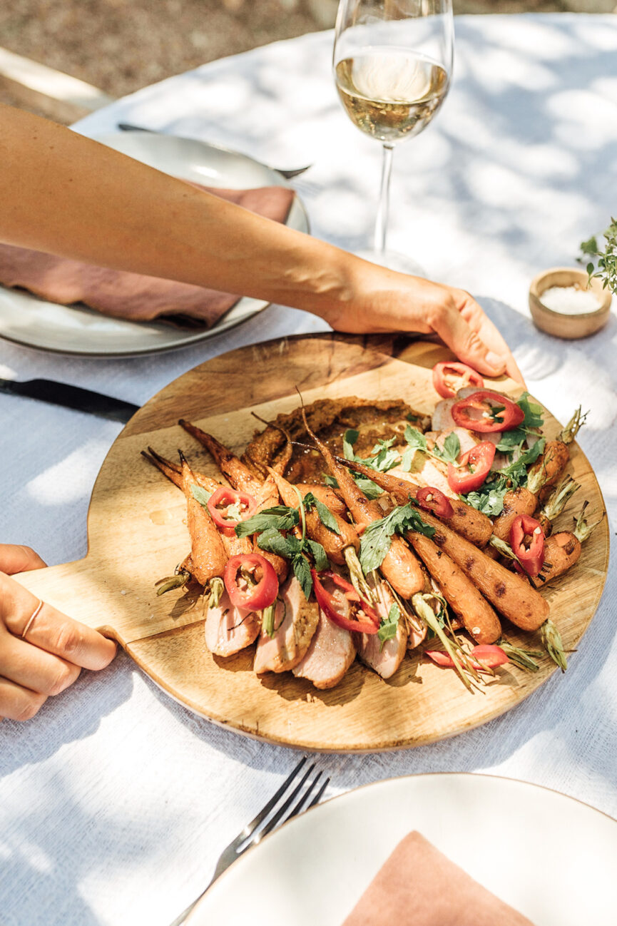 Orange-Chili Glazed Pork Tenderloin with Carrot Pesto and Grilled Carrots