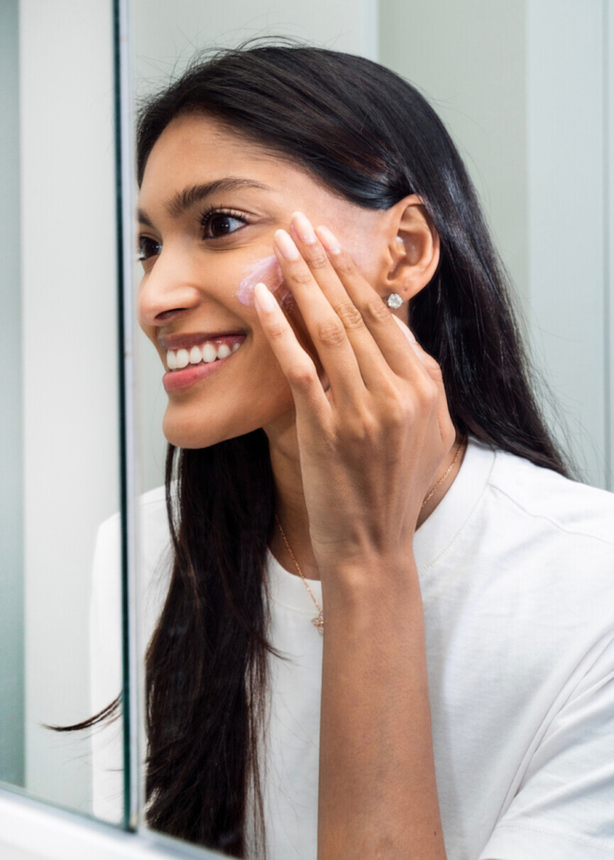Pritika Swarup applying French pharmacy skincare products.