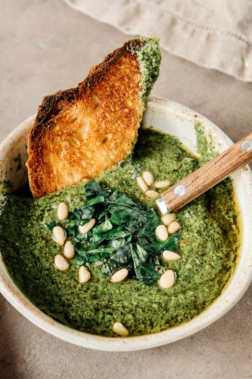 Homemade vegan pesto recipe.