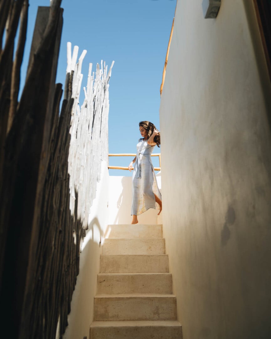 Woman walking outside.