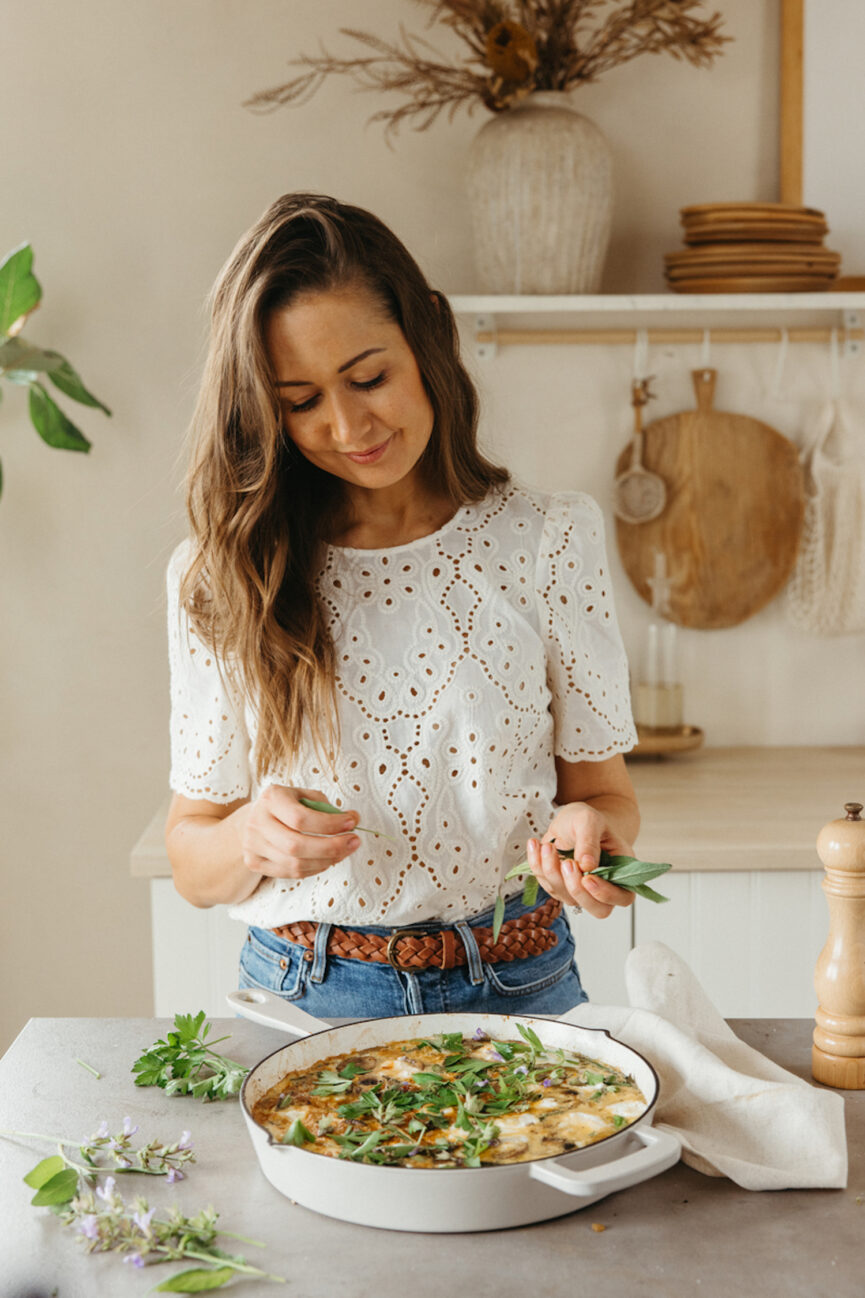 Camille Styles making anti-inflammatory frittata.