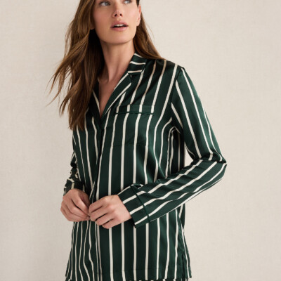 Washable Silk Pinstripe Pajama Top