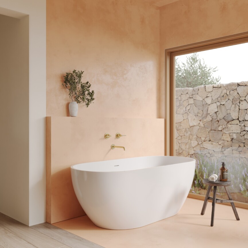camille styles malibu primary bathroom freestanding bathtub