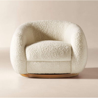 Laszlo Warm White Boucle Swivel Chair, CB2