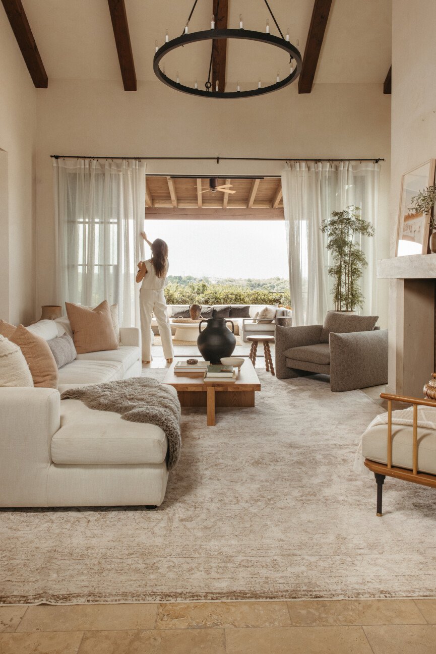 Camille Styles Living Room Austin House sheer curtains