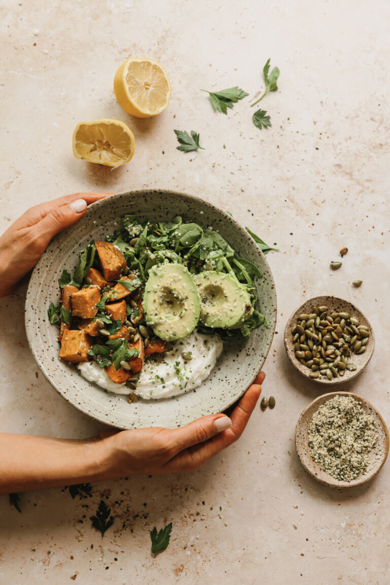 savory yogurt sweet potato breakfast bowl2
