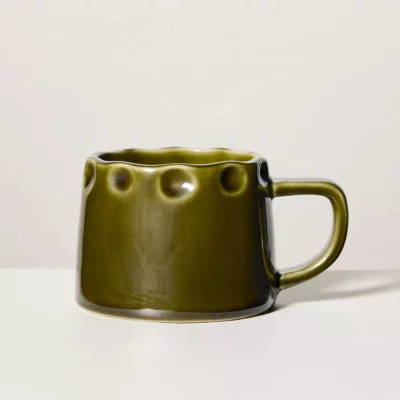 10oz Carved Edge Ceramic Mug Green