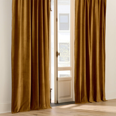 Smoked Amber Organic Cotton Velvet Window Curtain Panel CB2