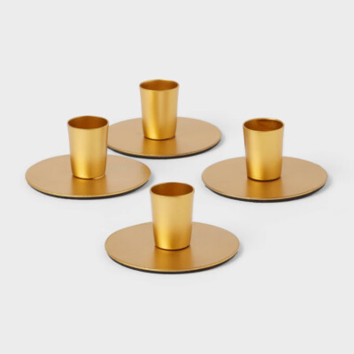 4pk Small Gold Powder Coated Taper Candle Holders