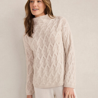 cashmere allover cable mockneck