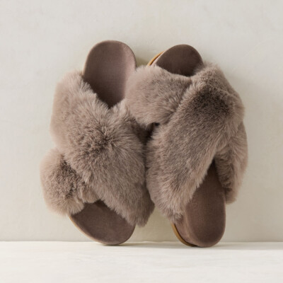 Faux Fur Criss Cross Molded Slippers