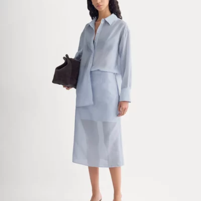 everlane cotton silk midi skirt