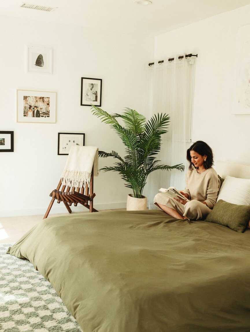 Woman reading on bed