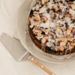 blueberry cornmeal cake with almond crumble and lemon glaze