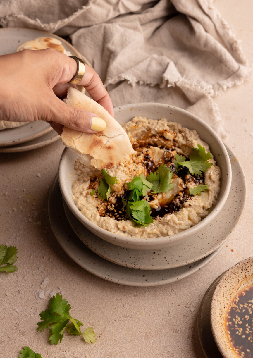 easy charred eggplant dip with chili oil