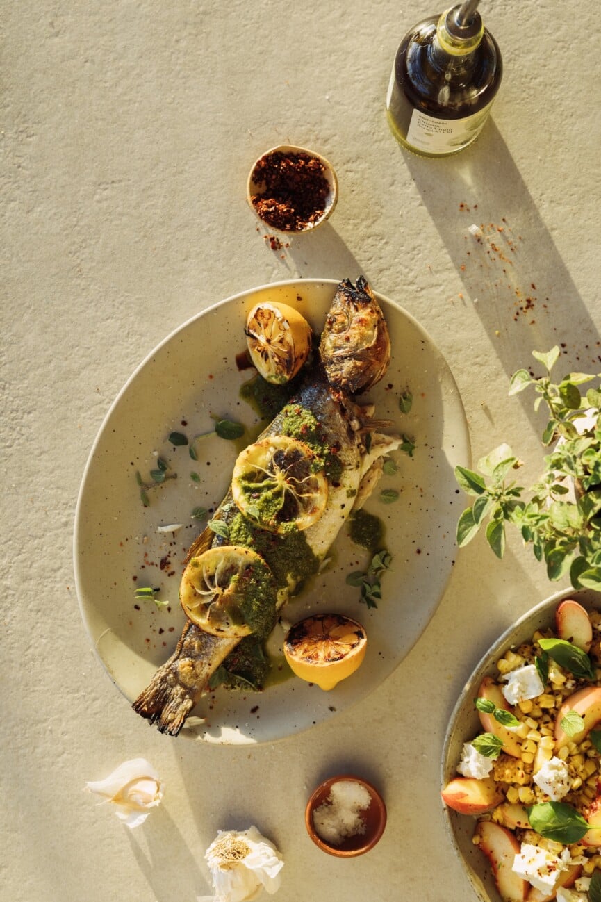 whole grilled fish with lemon and herbs